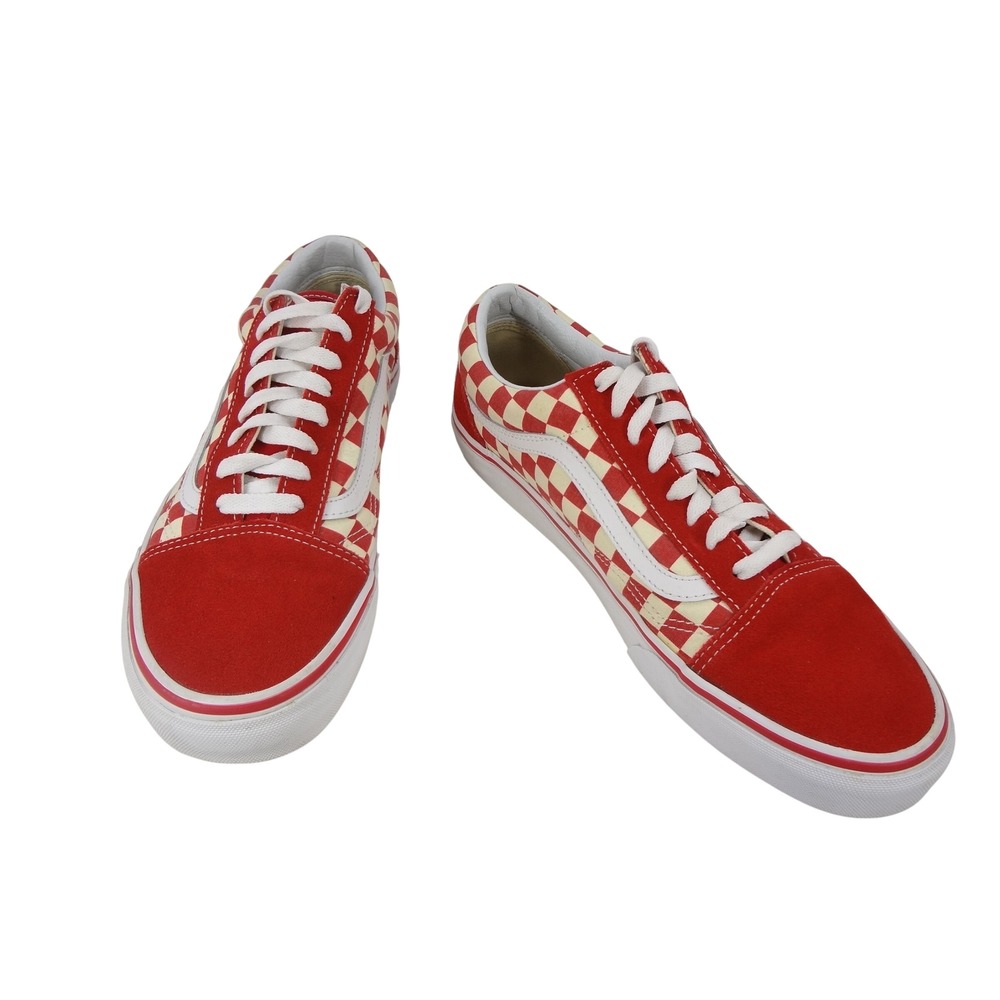 Vans Old Skool Sneakers Mens 10.5 Red Checkerboard Suede Canvas Low Top